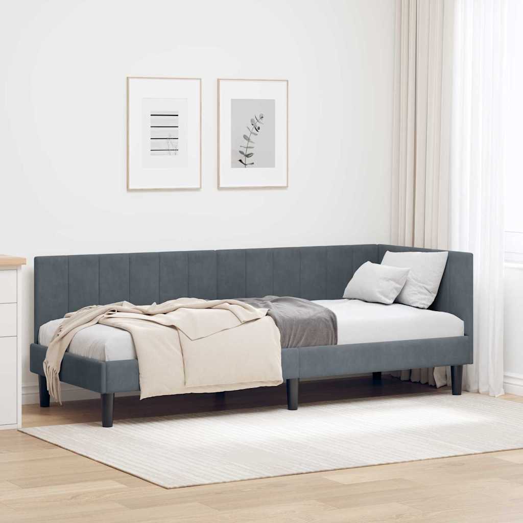 Hjørnesengramme med hovedgærde Mørkegrå 80 cm x 200 cm Fløjl
