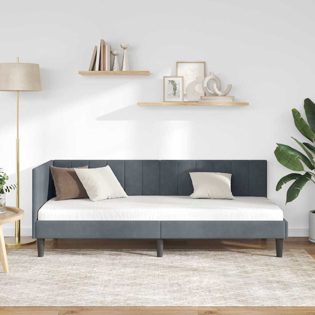 Hjørnesengramme med hovedgærde Mørkegrå 80 cm x 200 cm Fløjl