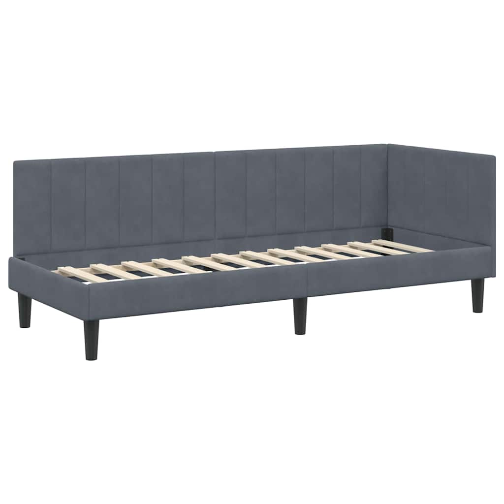 Hjørnesengramme med hovedgærde Mørkegrå 80 cm x 200 cm Fløjl