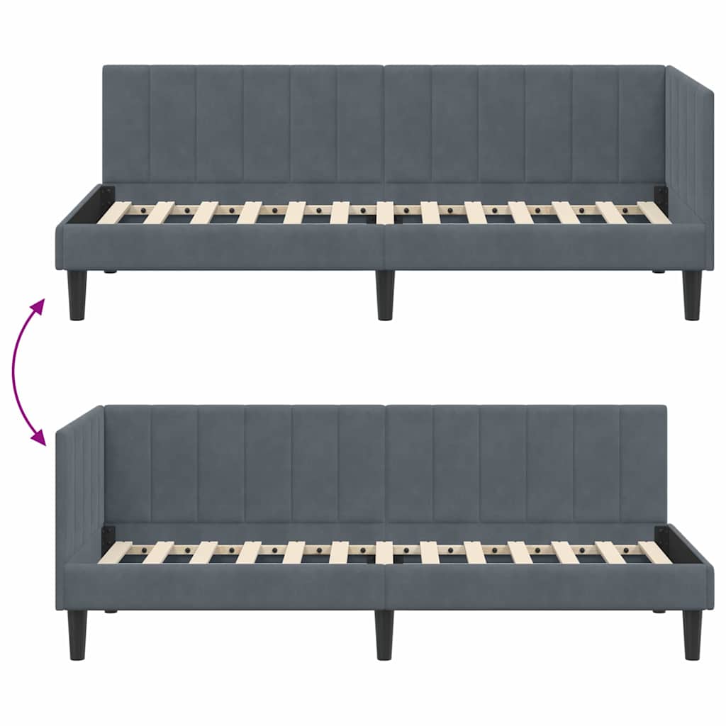 Hjørnesengramme med hovedgærde Mørkegrå 80 cm x 200 cm Fløjl