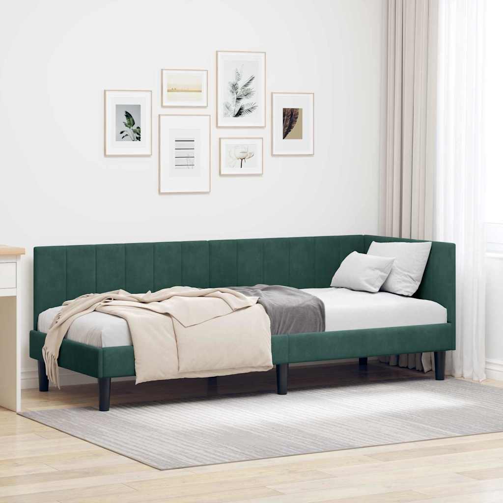 Hjørnesengramme med hovedgærde Mørkegrøn 80 cm x 200 cm Fløjl