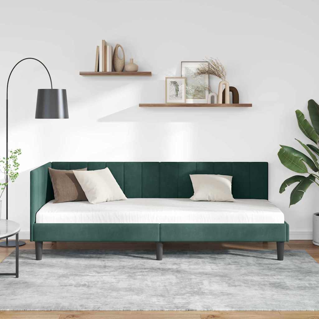 Hjørnesengramme med hovedgærde Mørkegrøn 80 cm x 200 cm Fløjl