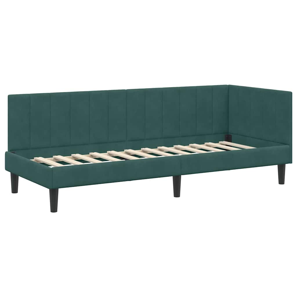 Hjørnesengramme med hovedgærde Mørkegrøn 80 cm x 200 cm Fløjl