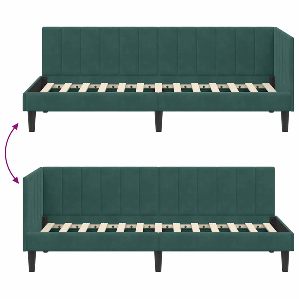 Hjørnesengramme med hovedgærde Mørkegrøn 80 cm x 200 cm Fløjl