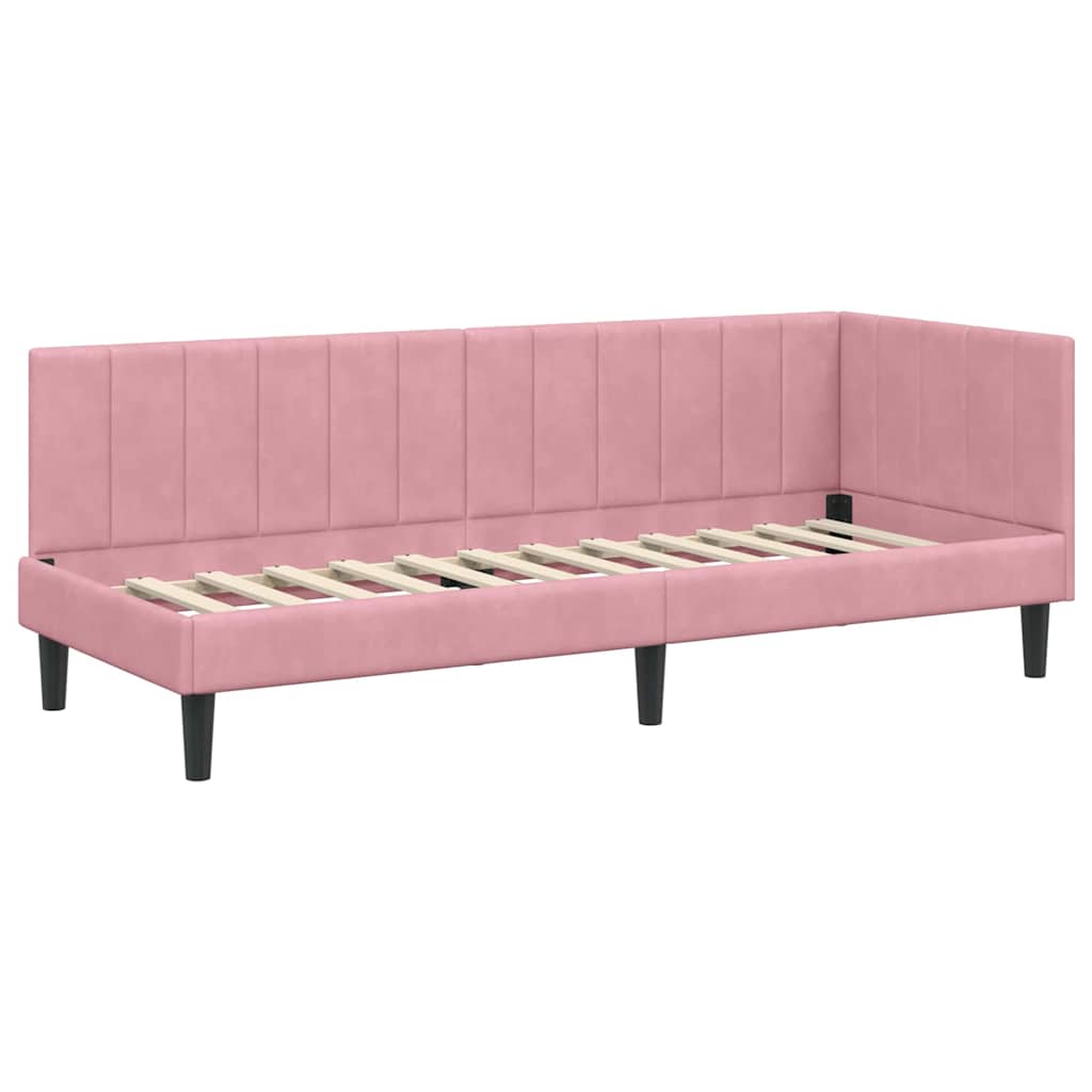 Hjørnesengramme med hovedgærde Lyserød 80 cm x 200 cm Fløjl