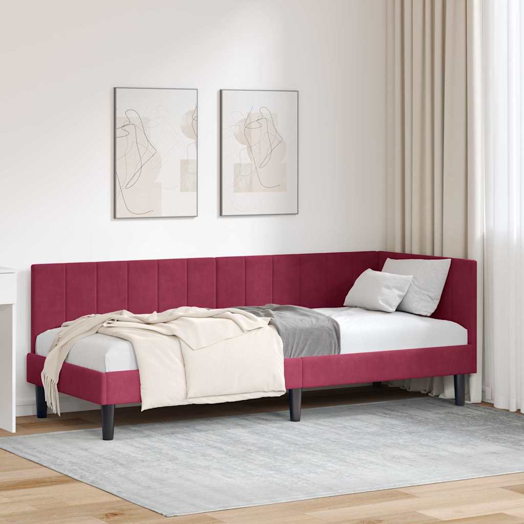 Hjørnesengramme med hovedgærde Vinrød 80 cm x 200 cm Fløjl