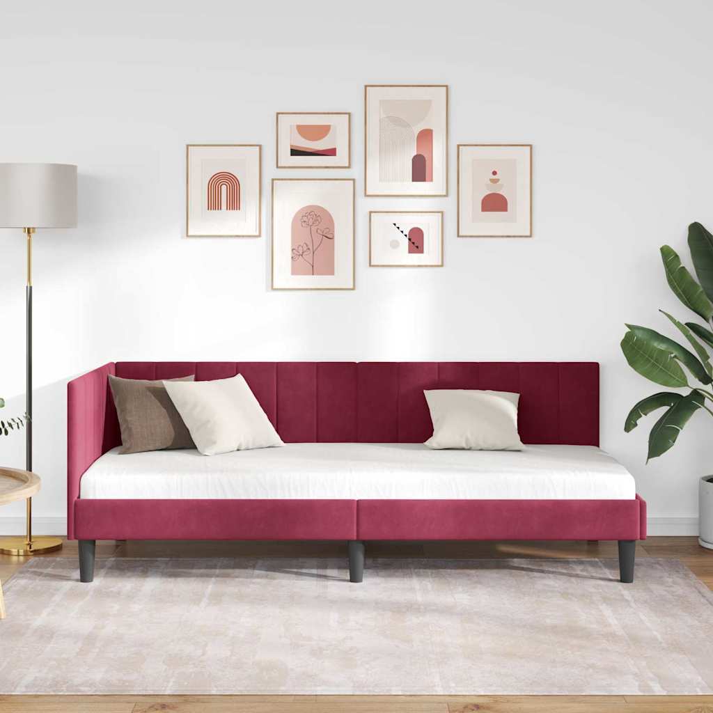 Hjørnesengramme med hovedgærde Vinrød 80 cm x 200 cm Fløjl