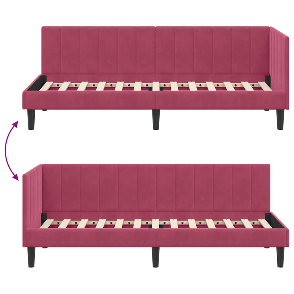 Hjørnesengramme med hovedgærde Vinrød 80 cm x 200 cm Fløjl