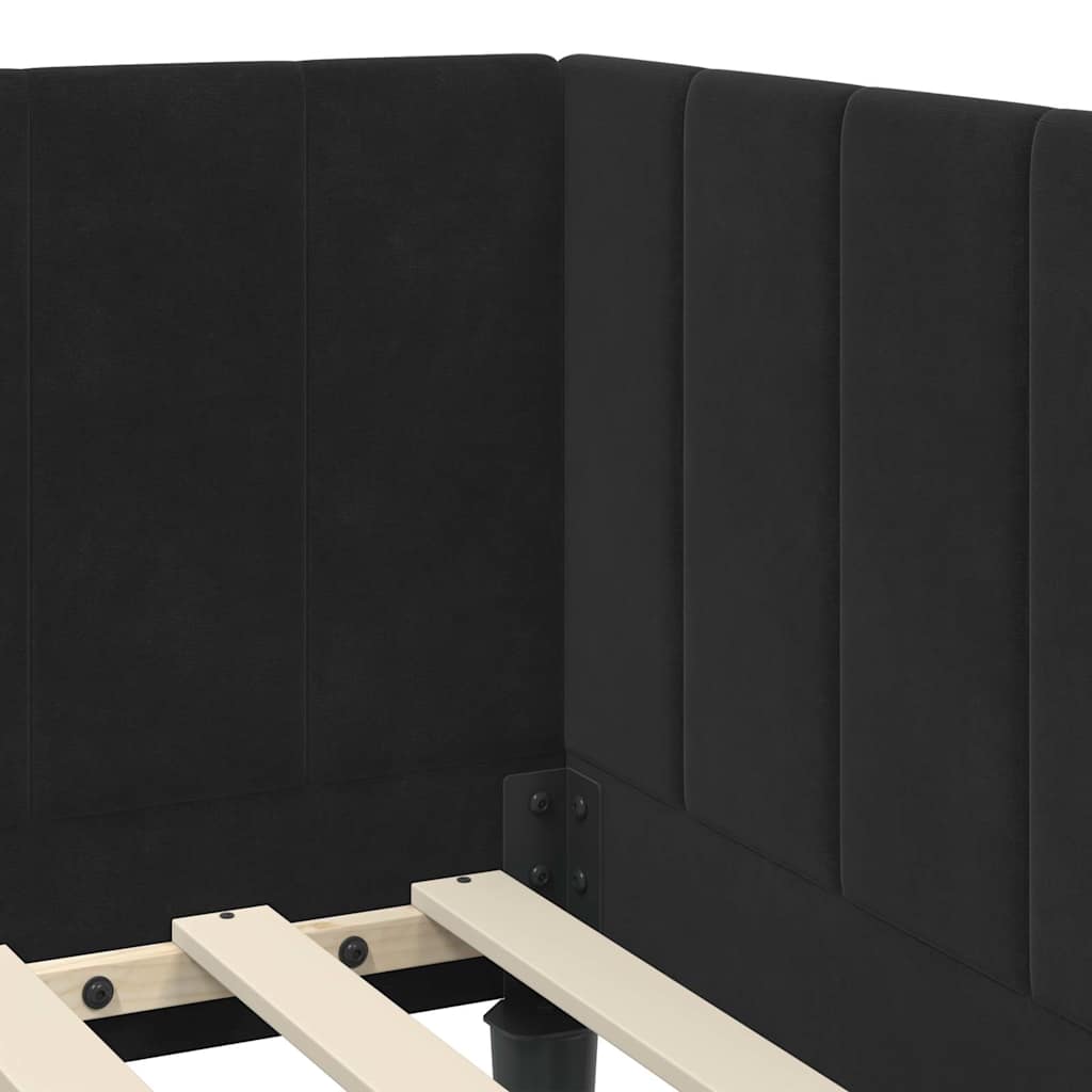 Hjørnesengramme med hovedgærde Sort 80 cm x 200 cm Fløjl