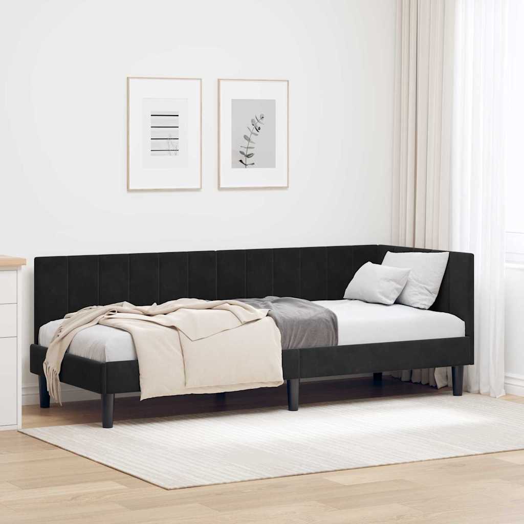 Hjørnesengramme med hovedgærde Sort 80 cm x 200 cm Fløjl
