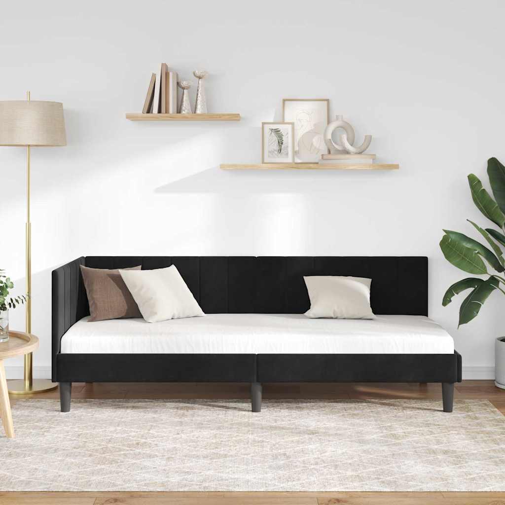 Hjørnesengramme med hovedgærde Sort 80 cm x 200 cm Fløjl