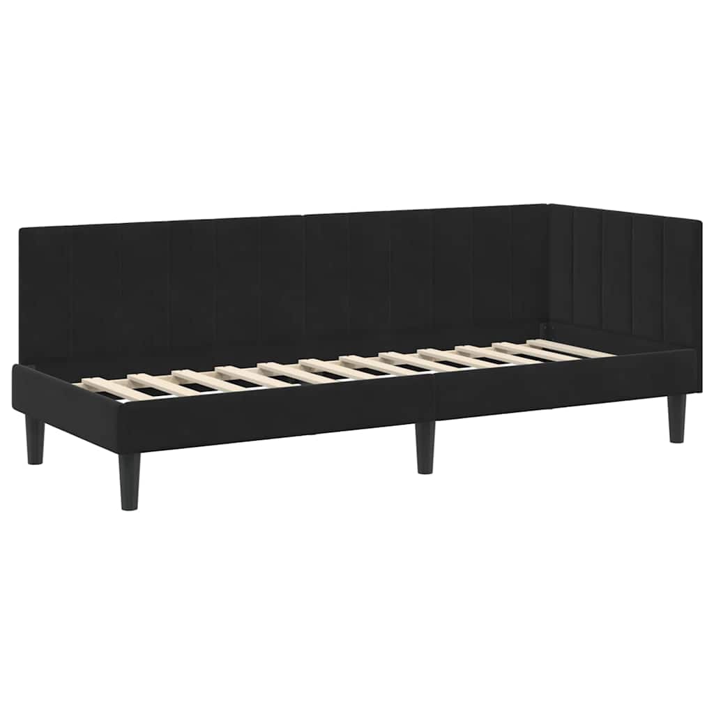 Hjørnesengramme med hovedgærde Sort 80 cm x 200 cm Fløjl