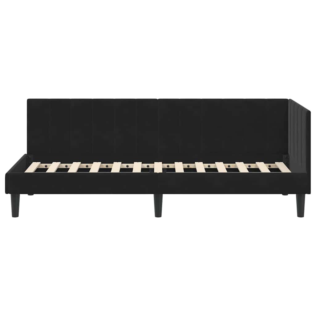 Hjørnesengramme med hovedgærde Sort 80 cm x 200 cm Fløjl