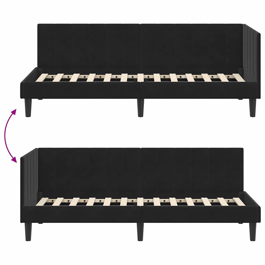 Hjørnesengramme med hovedgærde Sort 80 cm x 200 cm Fløjl