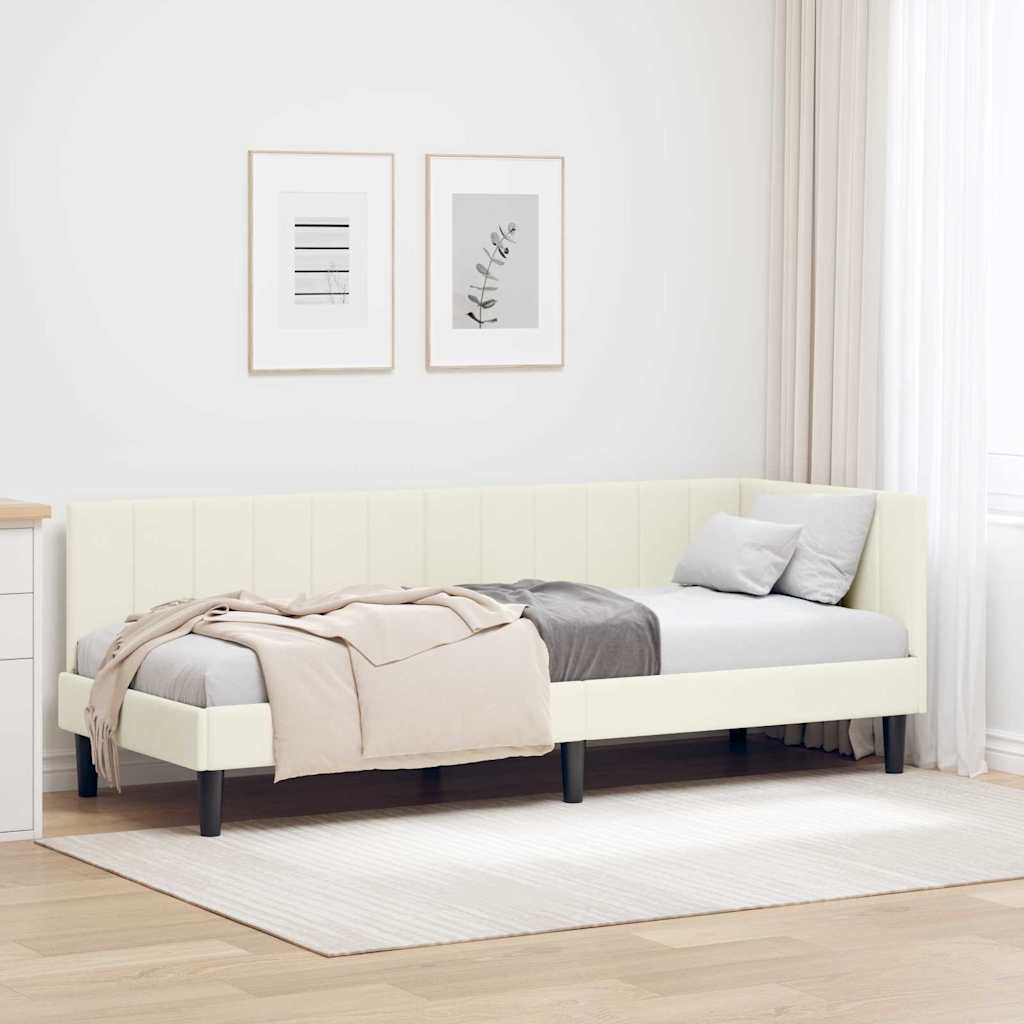 Hjørnesengramme med hovedgærde Creme 80 cm x 200 cm Fløjl