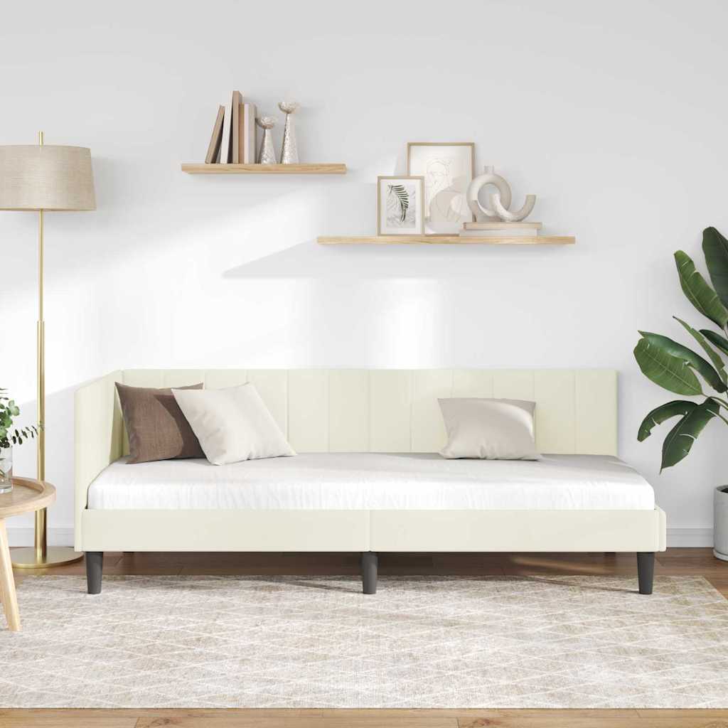 Hjørnesengramme med hovedgærde Creme 80 cm x 200 cm Fløjl