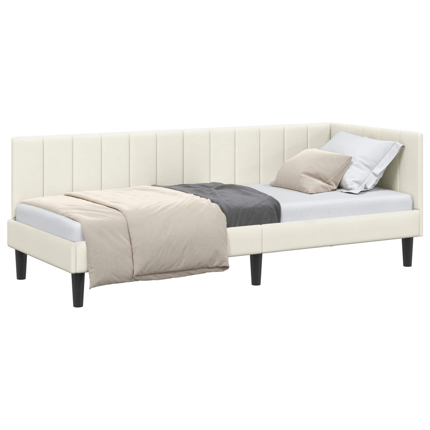 Hjørnesengramme med hovedgærde Creme 80 cm x 200 cm Fløjl