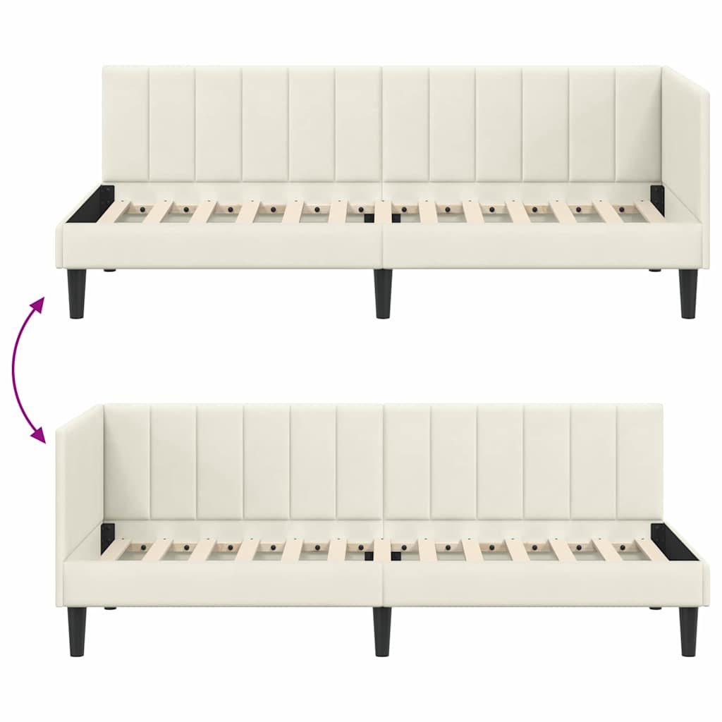 Hjørnesengramme med hovedgærde Creme 80 cm x 200 cm Fløjl