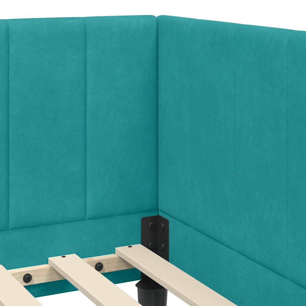 Hjørnesengramme med hovedgærde Turkis 80 cm x 200 cm Fløjl