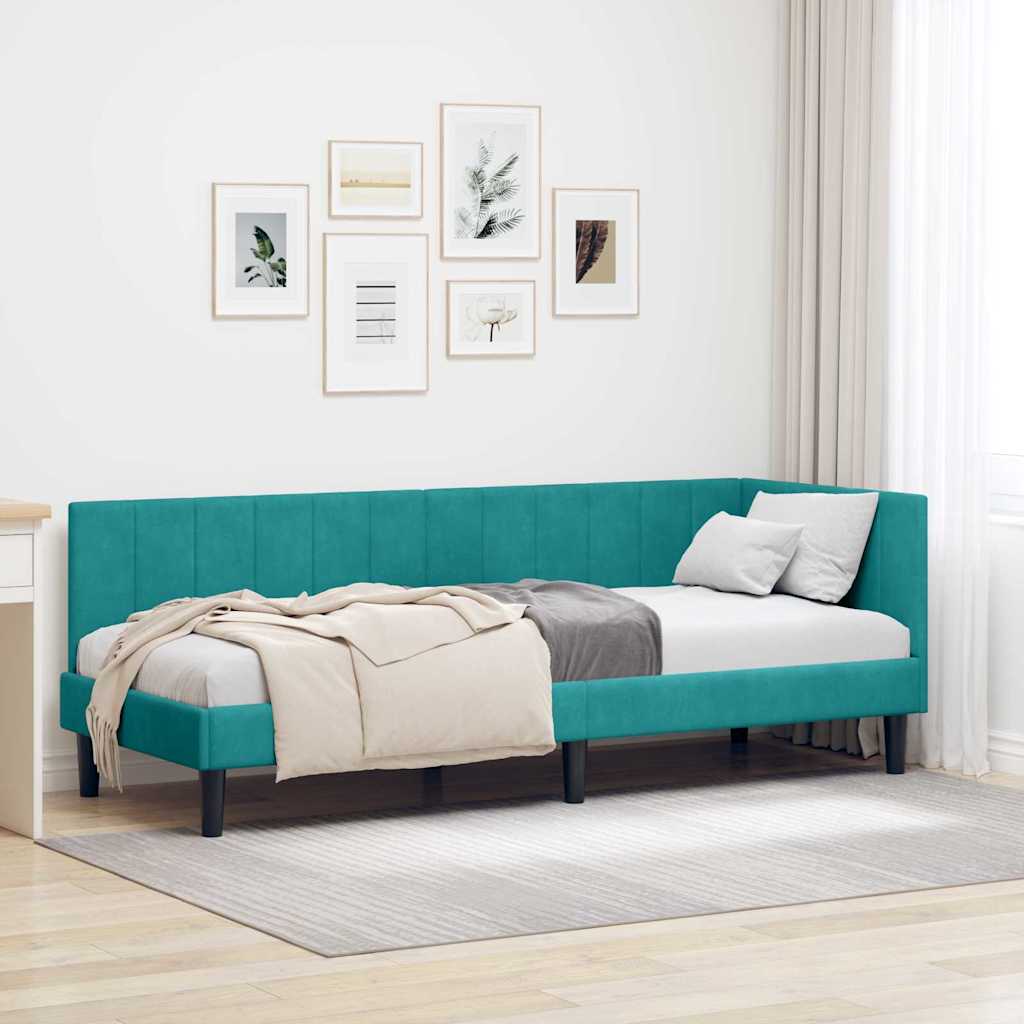 Hjørnesengramme med hovedgærde Turkis 80 cm x 200 cm Fløjl