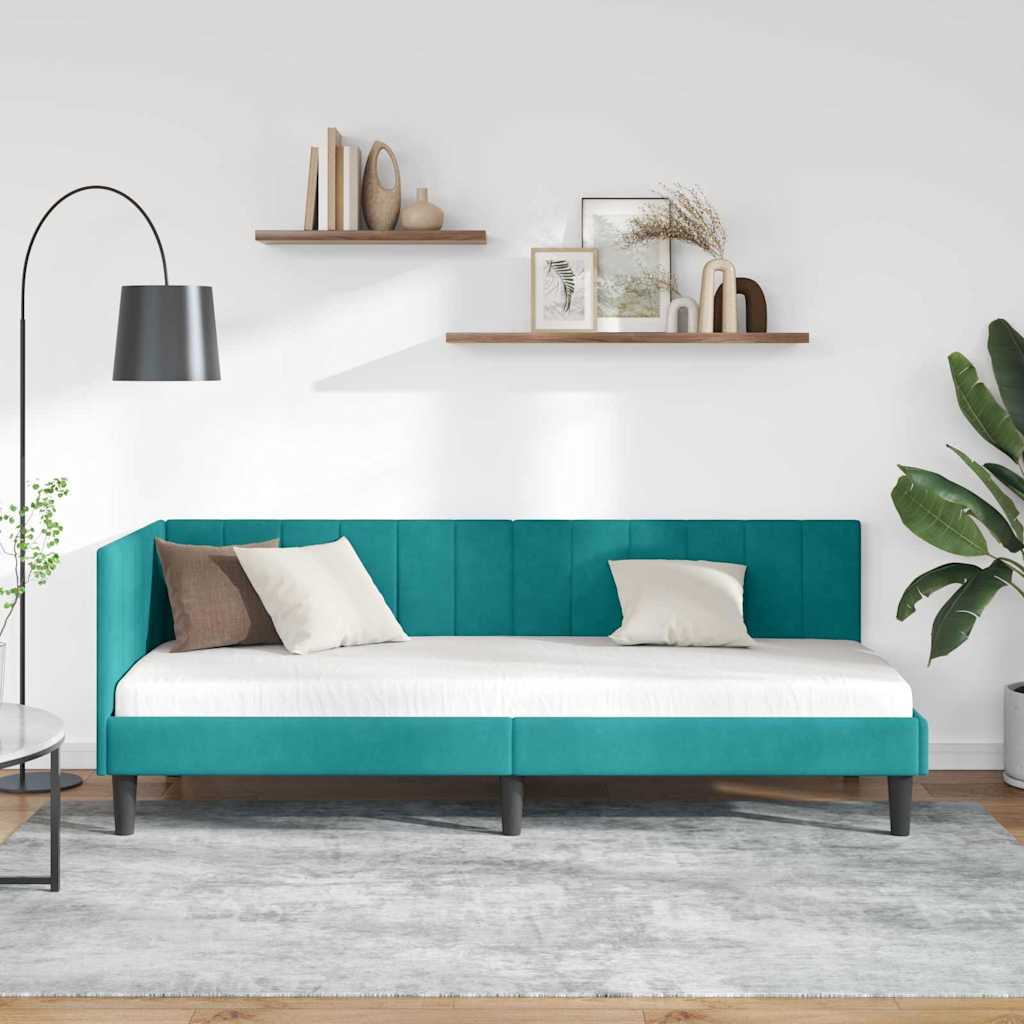Hjørnesengramme med hovedgærde Turkis 80 cm x 200 cm Fløjl
