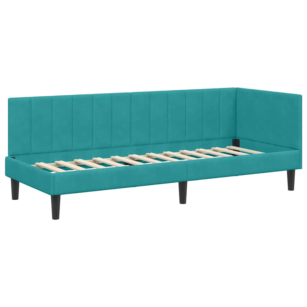 Hjørnesengramme med hovedgærde Turkis 80 cm x 200 cm Fløjl