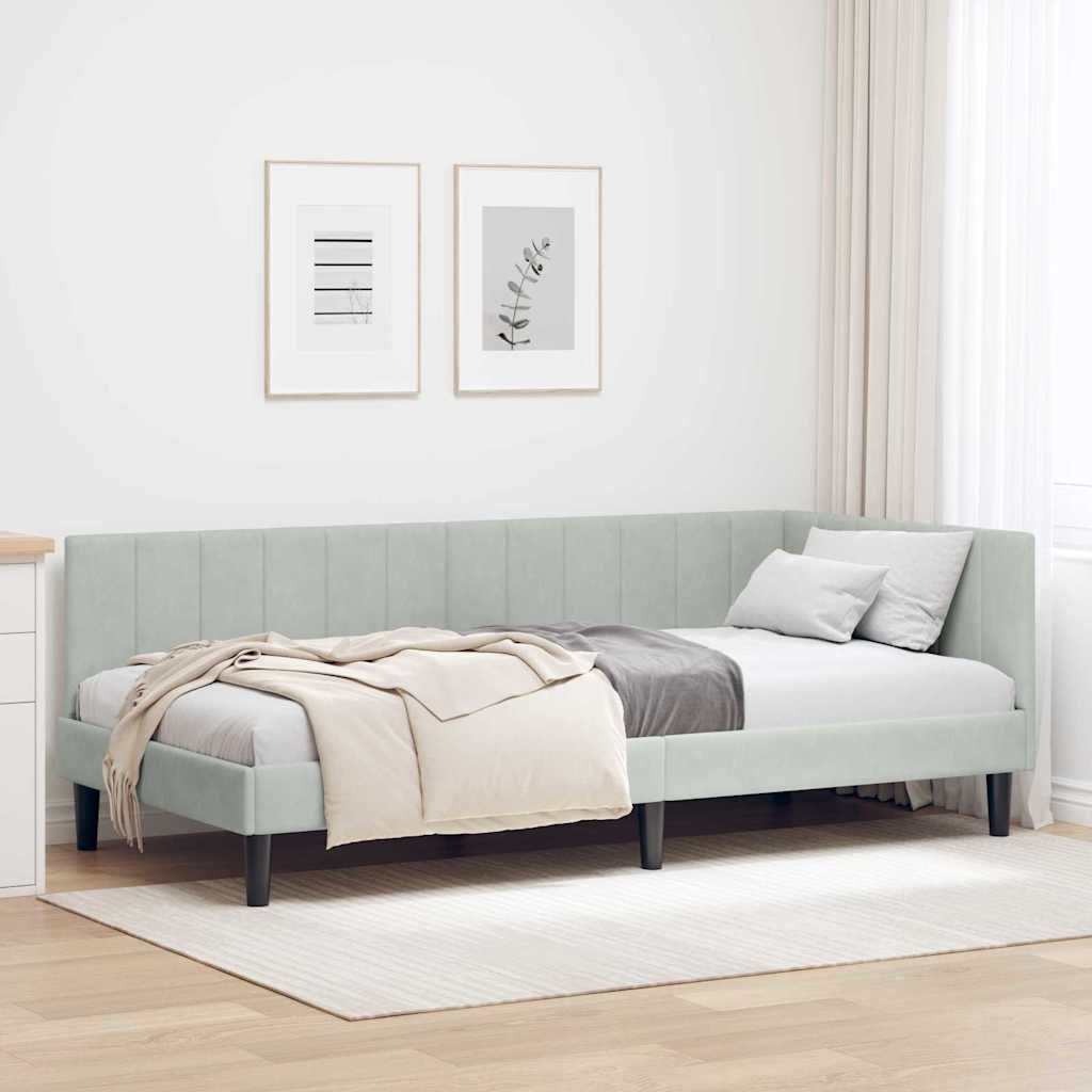 Hjørnesengramme med hovedgærde Lysegrå 90 cm x 190 cm Fløjl