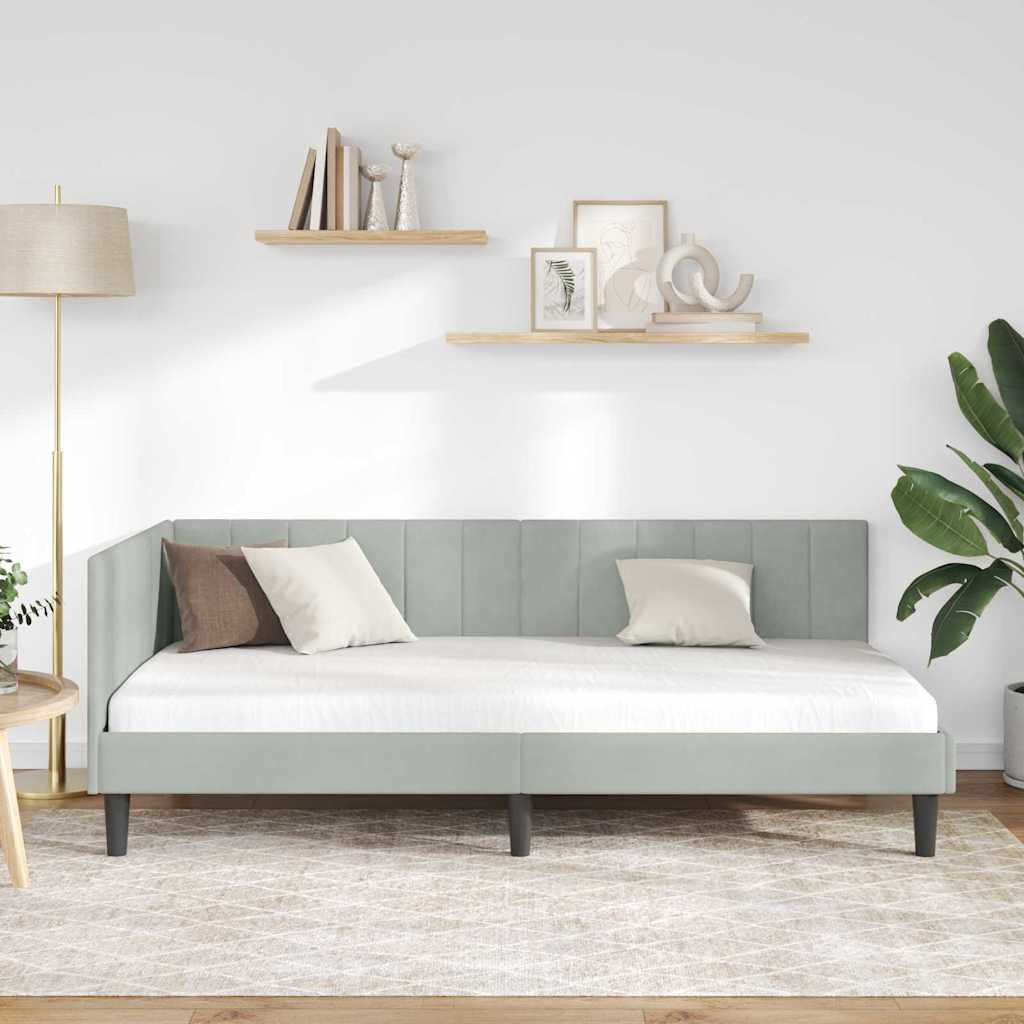 Hjørnesengramme med hovedgærde Lysegrå 90 cm x 190 cm Fløjl