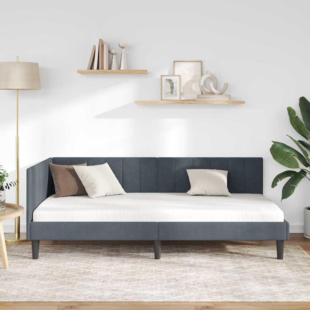 Hjørnesengramme med hovedgærde Mørkegrå 90 cm x 190 cm Fløjl