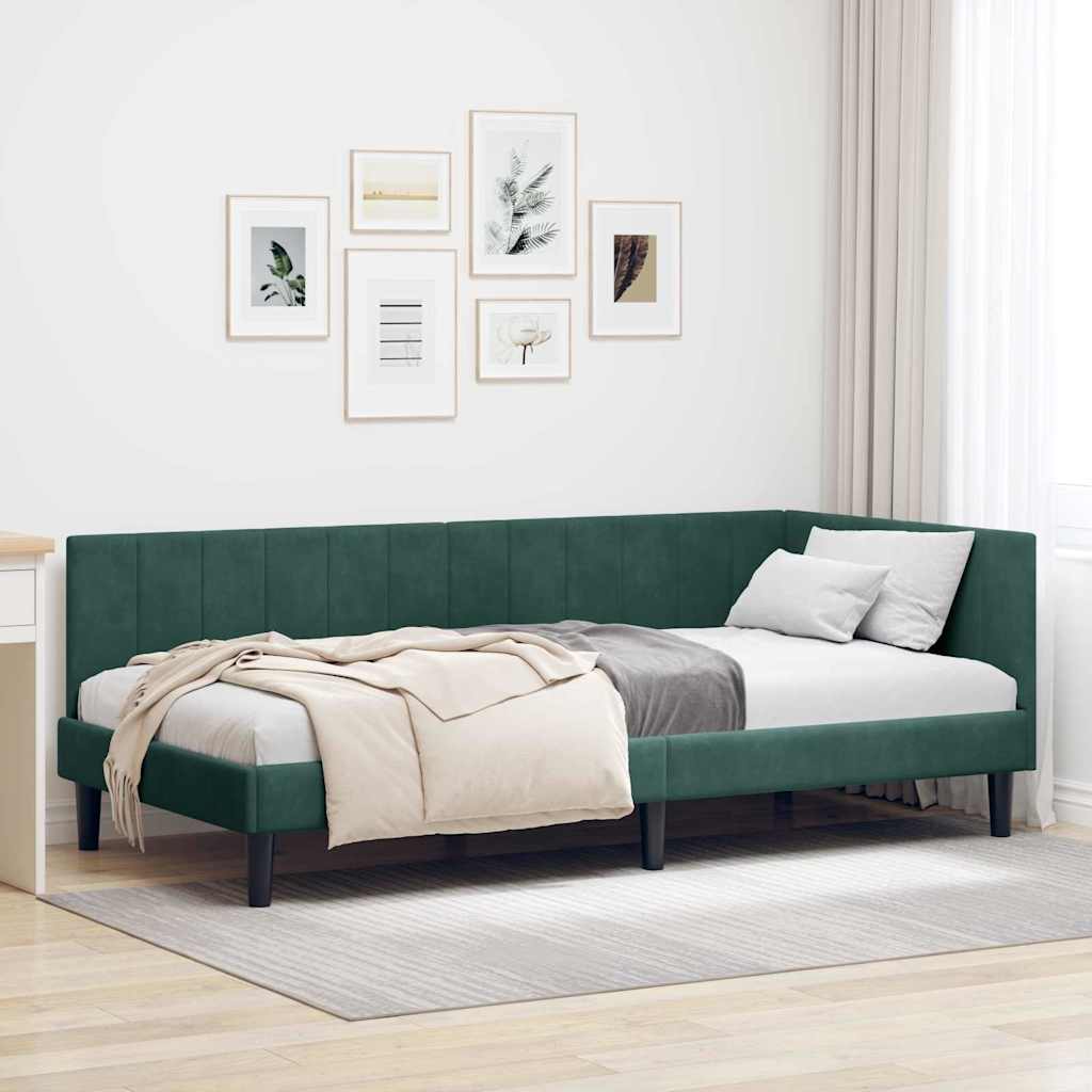 Hjørnesengramme med hovedgærde Mørkegrøn 90 cm x 190 cm Fløjl