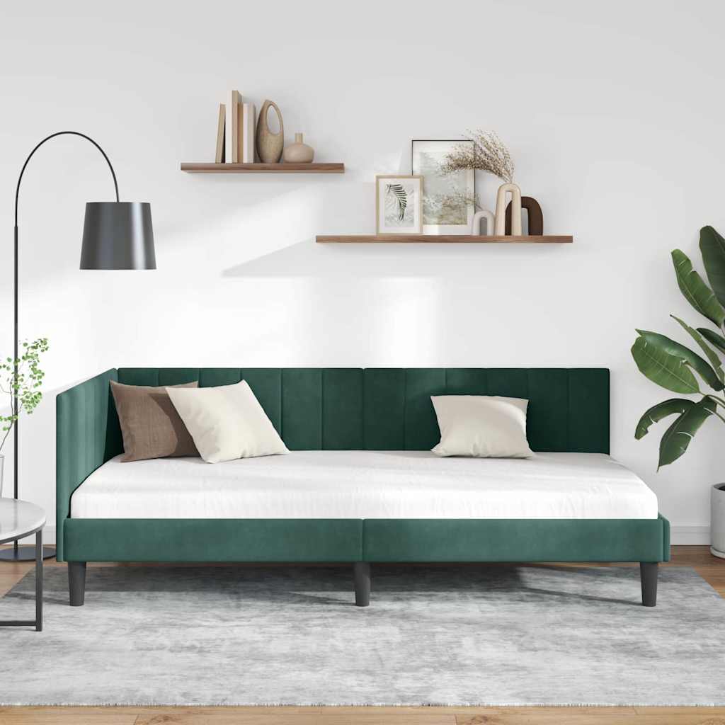 Hjørnesengramme med hovedgærde Mørkegrøn 90 cm x 190 cm Fløjl