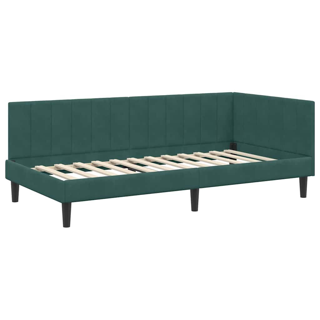 Hjørnesengramme med hovedgærde Mørkegrøn 90 cm x 190 cm Fløjl