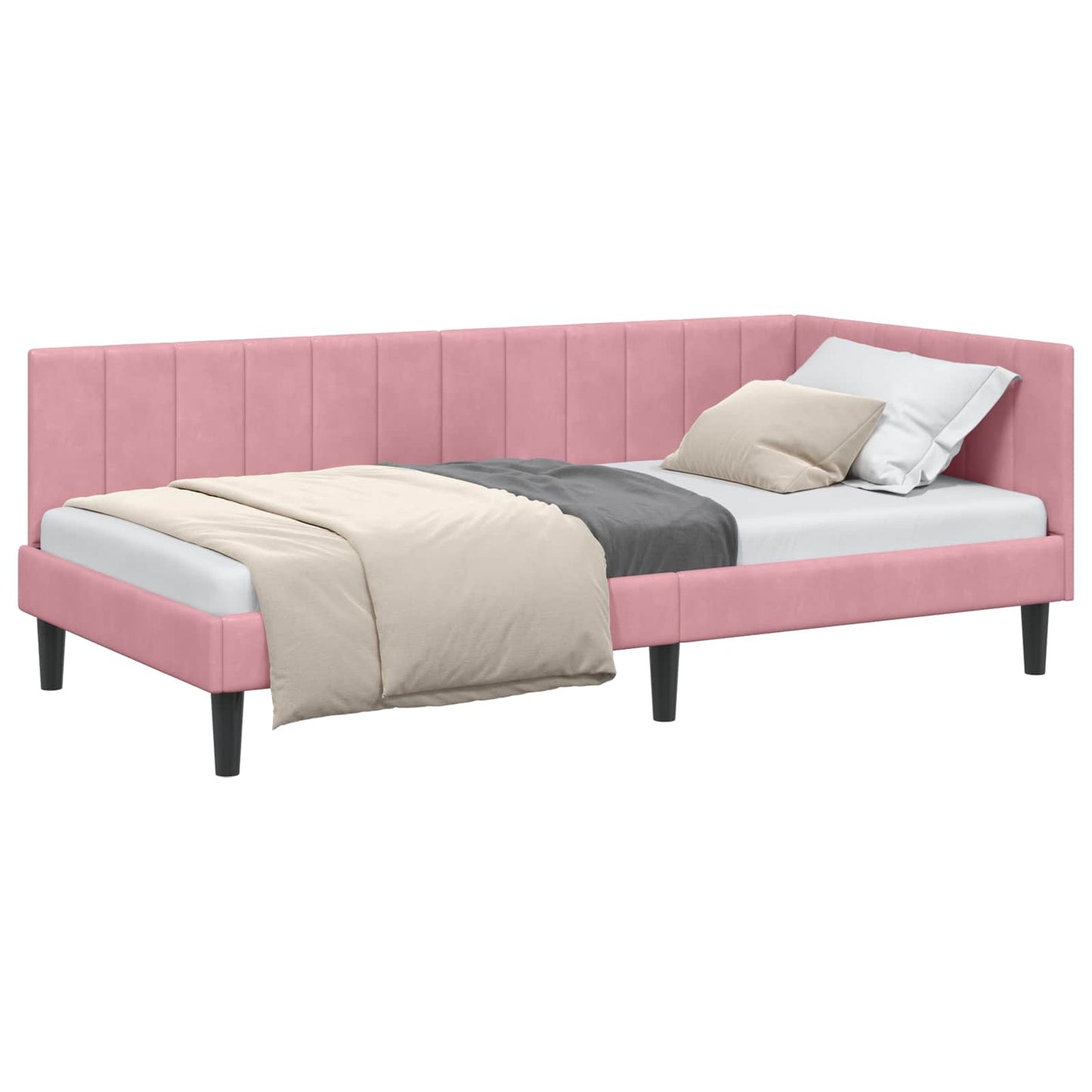 Hjørnesengramme med hovedgærde Lyserød 90 cm x 190 cm Fløjl