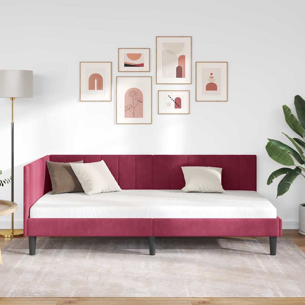 Hjørnesengramme med hovedgærde Vinrød 90 cm x 190 cm Fløjl