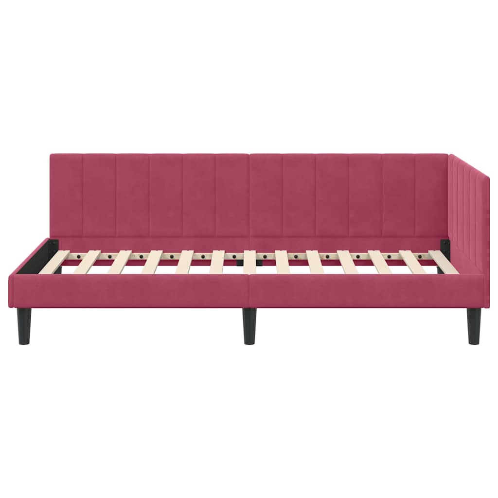 Hjørnesengramme med hovedgærde Vinrød 90 cm x 190 cm Fløjl