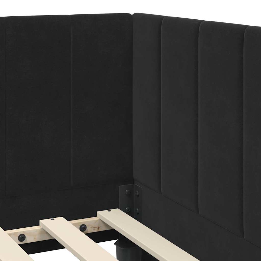 Hjørnesengramme med hovedgærde Sort 90 cm x 190 cm Fløjl
