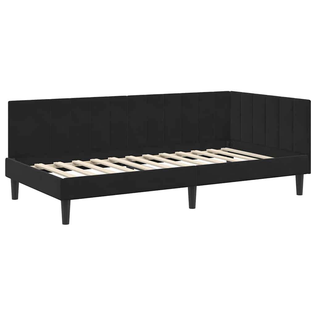 Hjørnesengramme med hovedgærde Sort 90 cm x 190 cm Fløjl