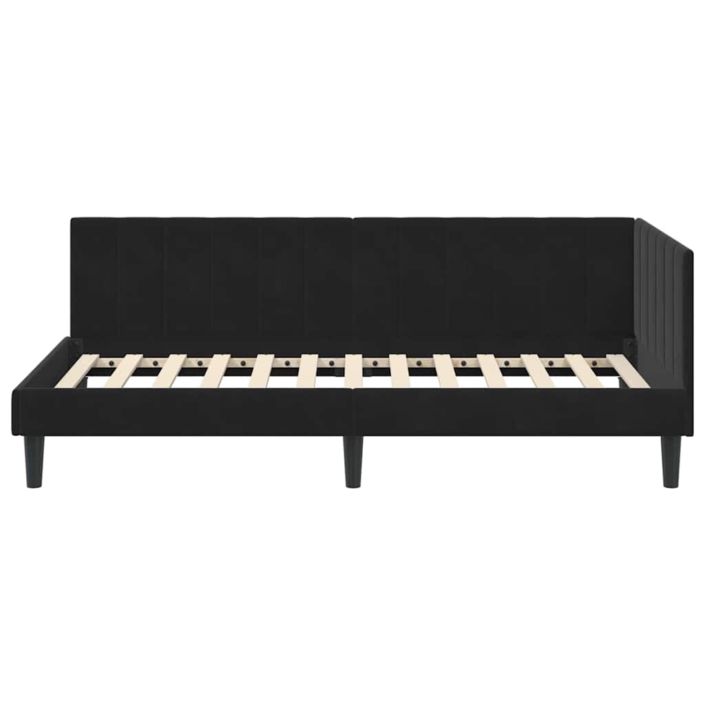 Hjørnesengramme med hovedgærde Sort 90 cm x 190 cm Fløjl