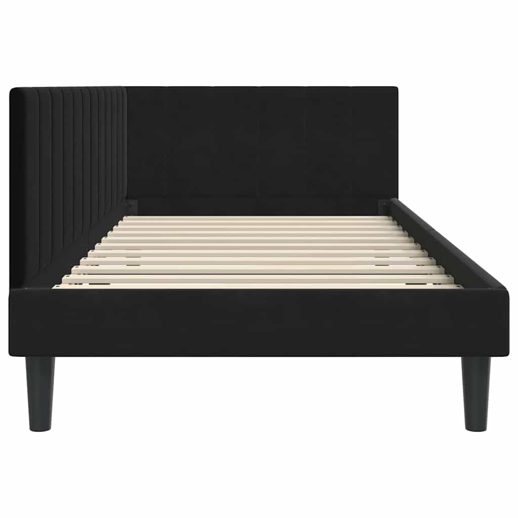 Hjørnesengramme med hovedgærde Sort 90 cm x 190 cm Fløjl