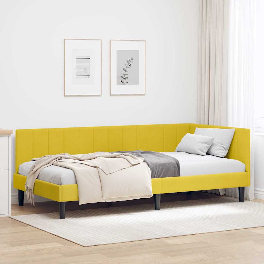 Hjørnesengramme med hovedgærde Gul 90 cm x 190 cm Fløjl