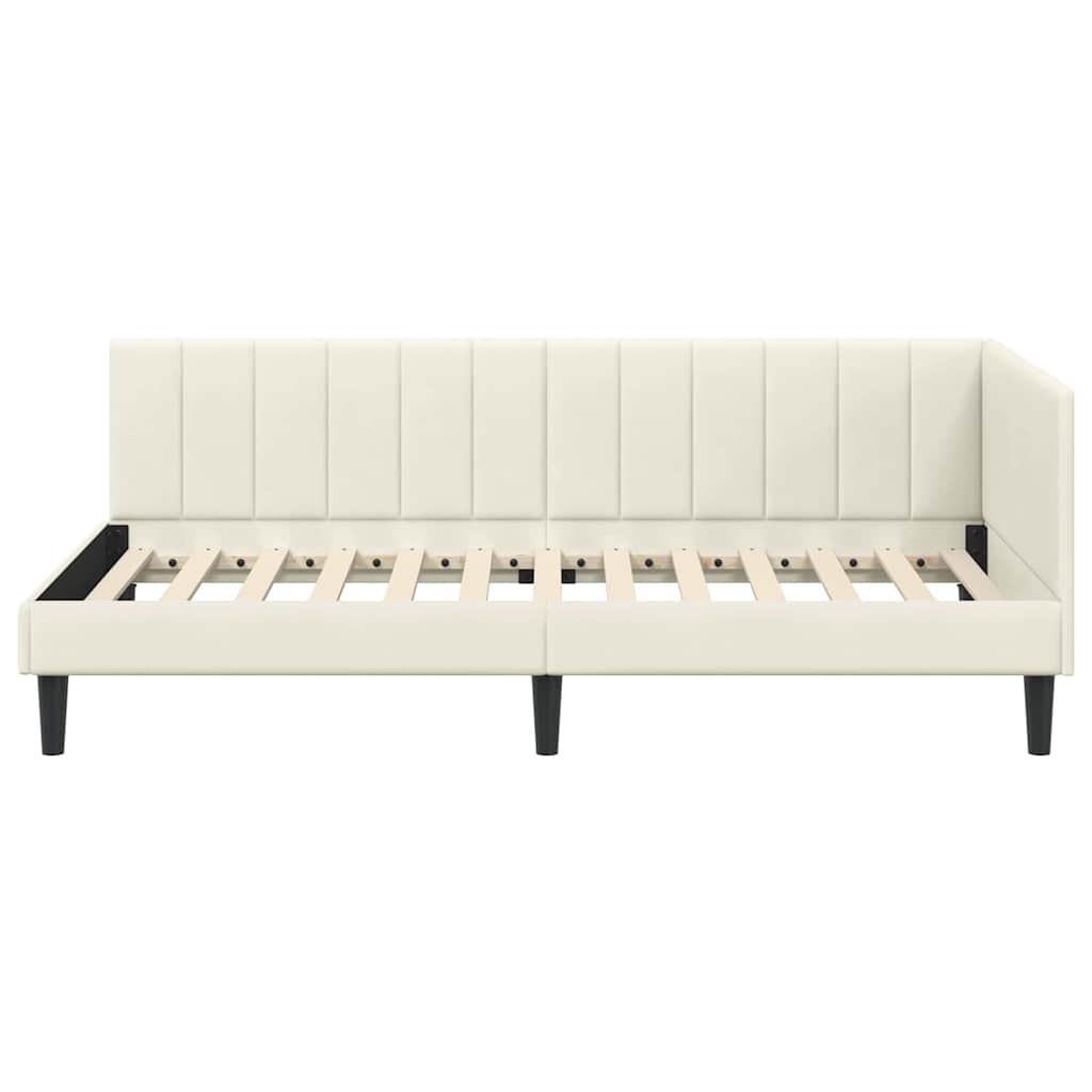 Hjørnesengramme med hovedgærde Creme 90 cm x 190 cm Fløjl