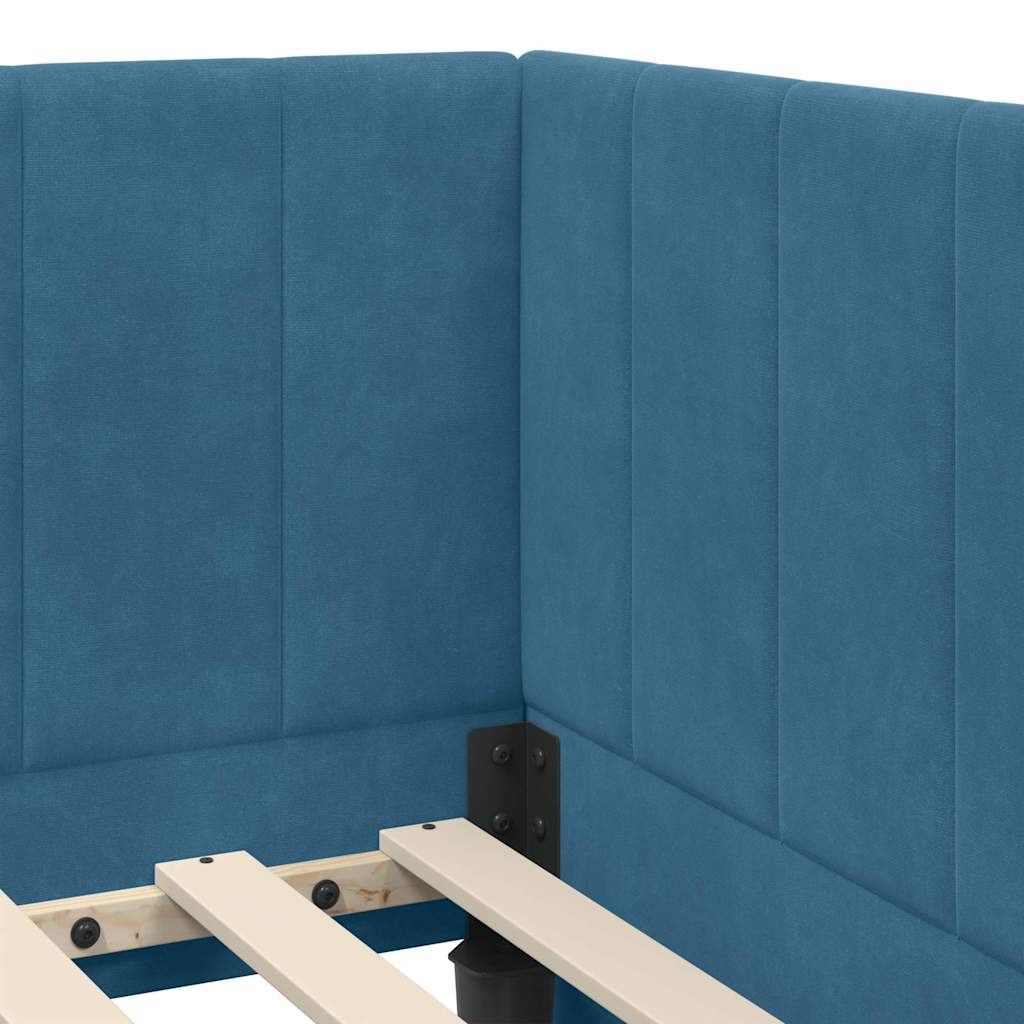 Hjørnesengramme med hovedgærde Blå 90 cm x 200 cm Fløjl