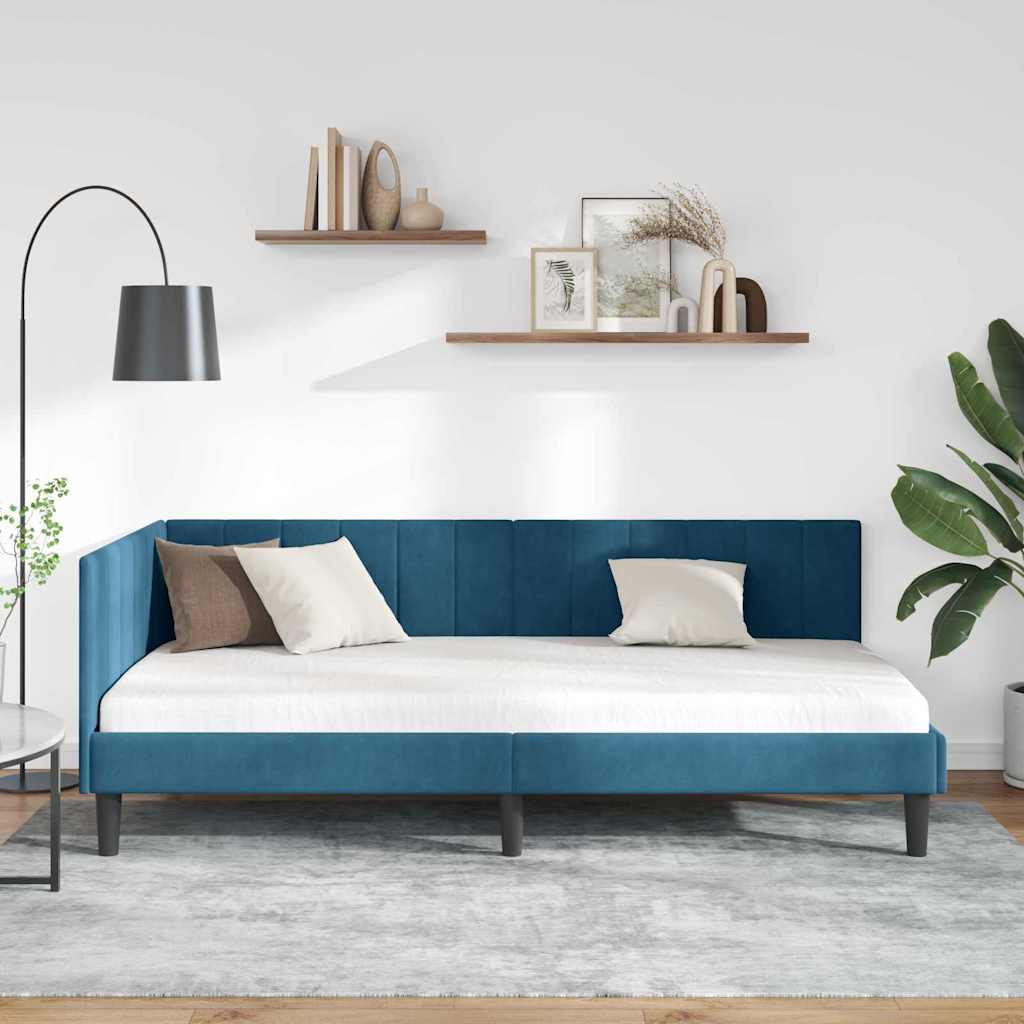 Hjørnesengramme med hovedgærde Blå 90 cm x 200 cm Fløjl