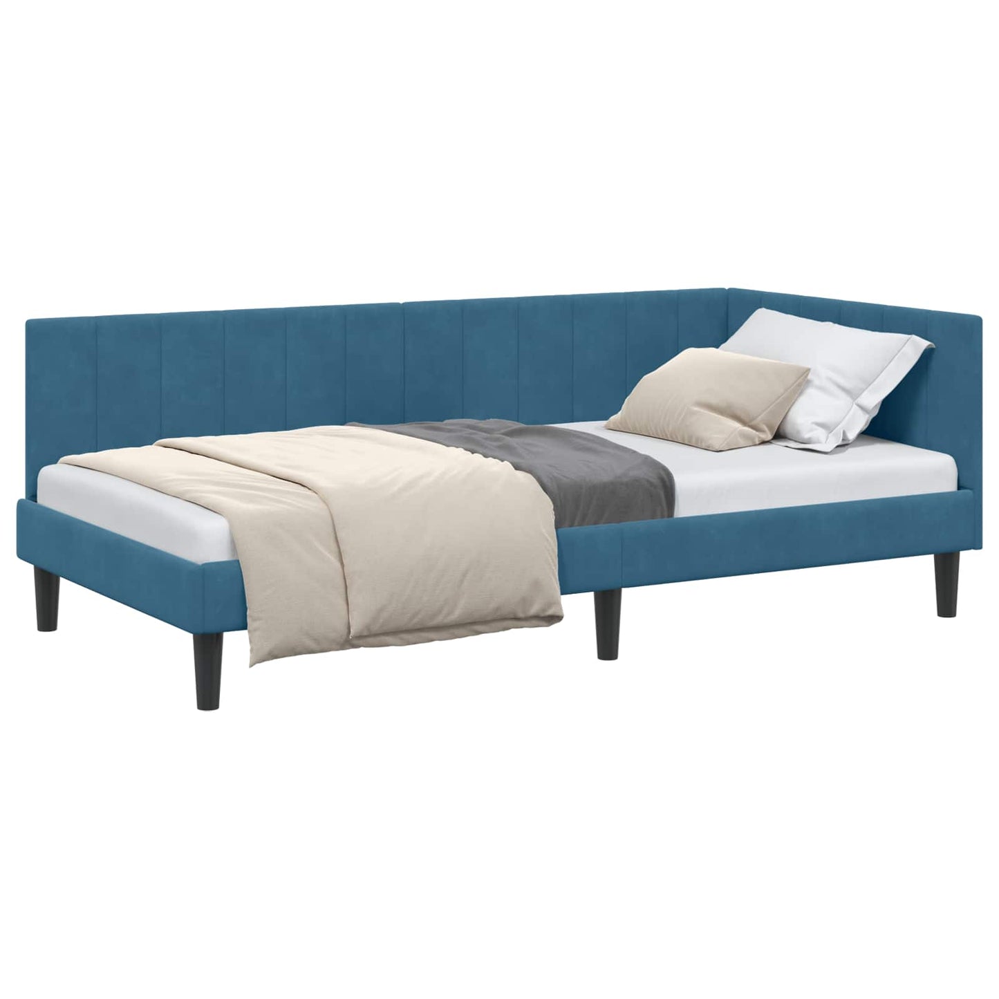 Hjørnesengramme med hovedgærde Blå 90 cm x 200 cm Fløjl