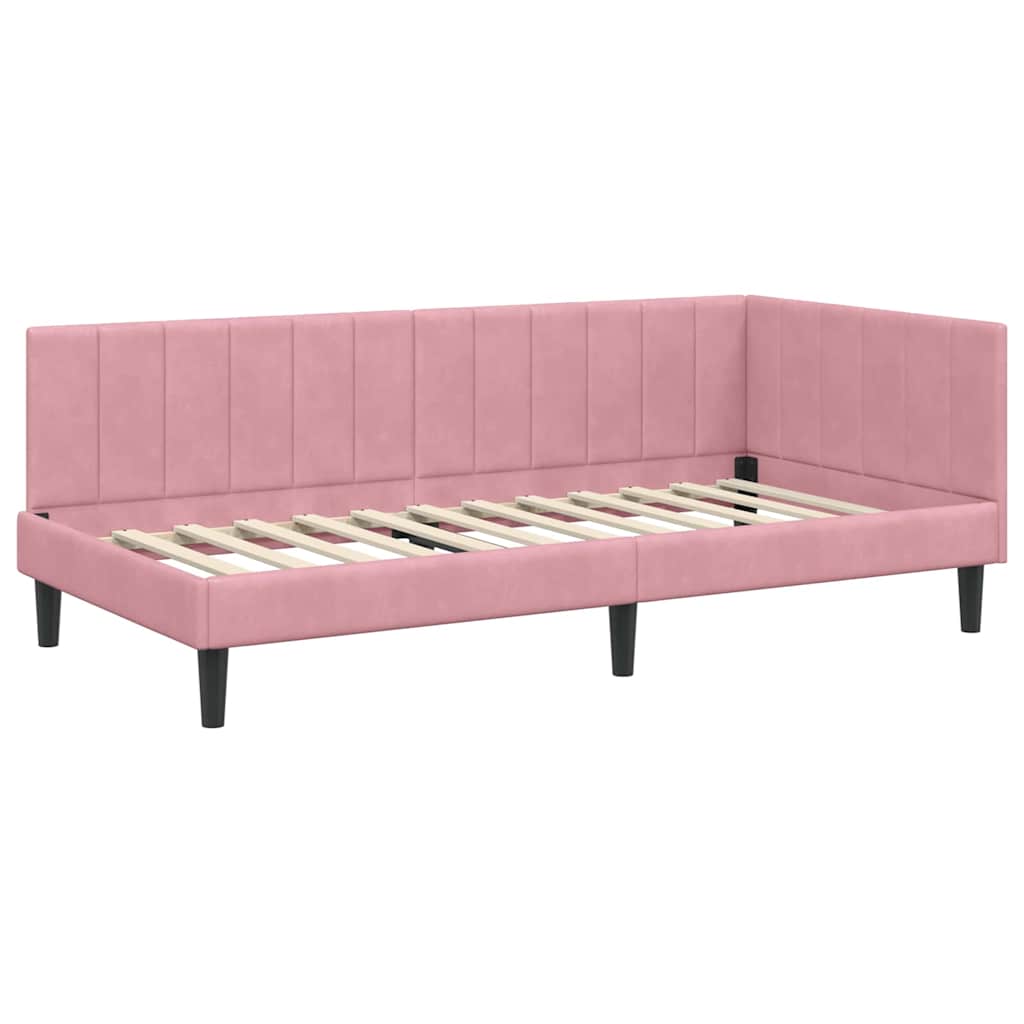Hjørnesengramme med hovedgærde Lyserød 90 cm x 200 cm Fløjl