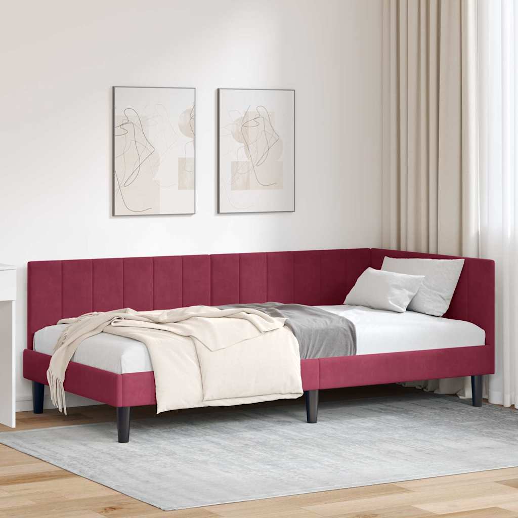 Hjørnesengramme med hovedgærde Vinrød 90 cm x 200 cm Fløjl