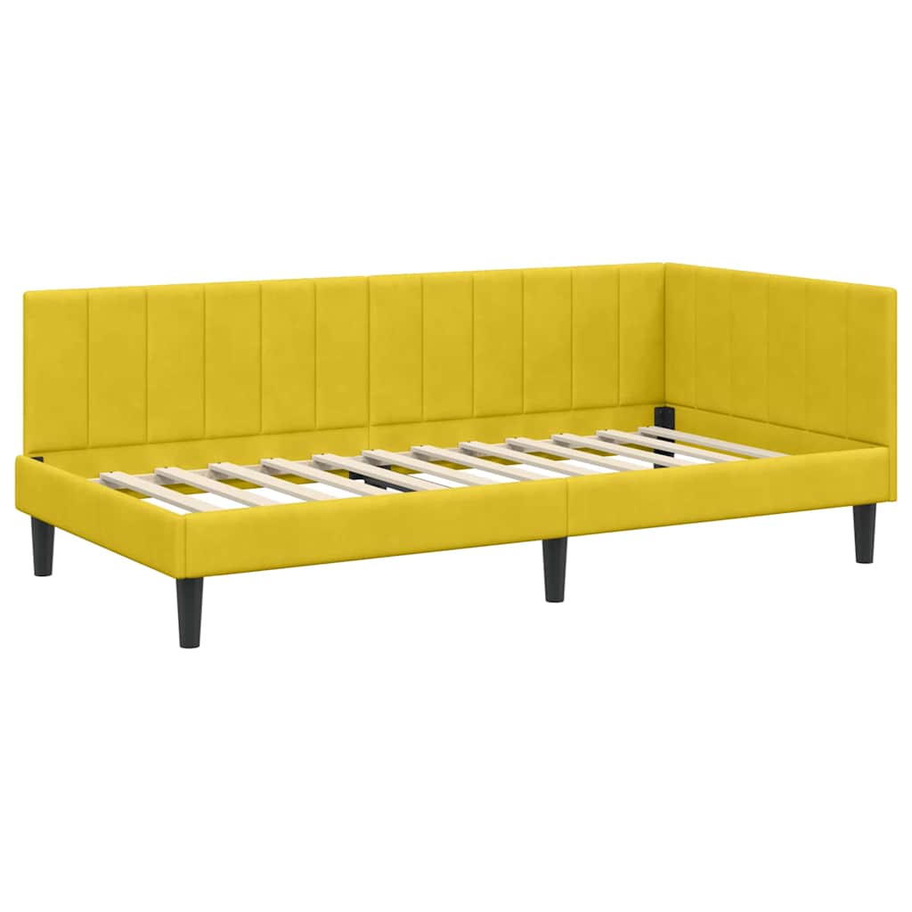 Hjørnesengramme med hovedgærde Gul 90 cm x 200 cm Fløjl
