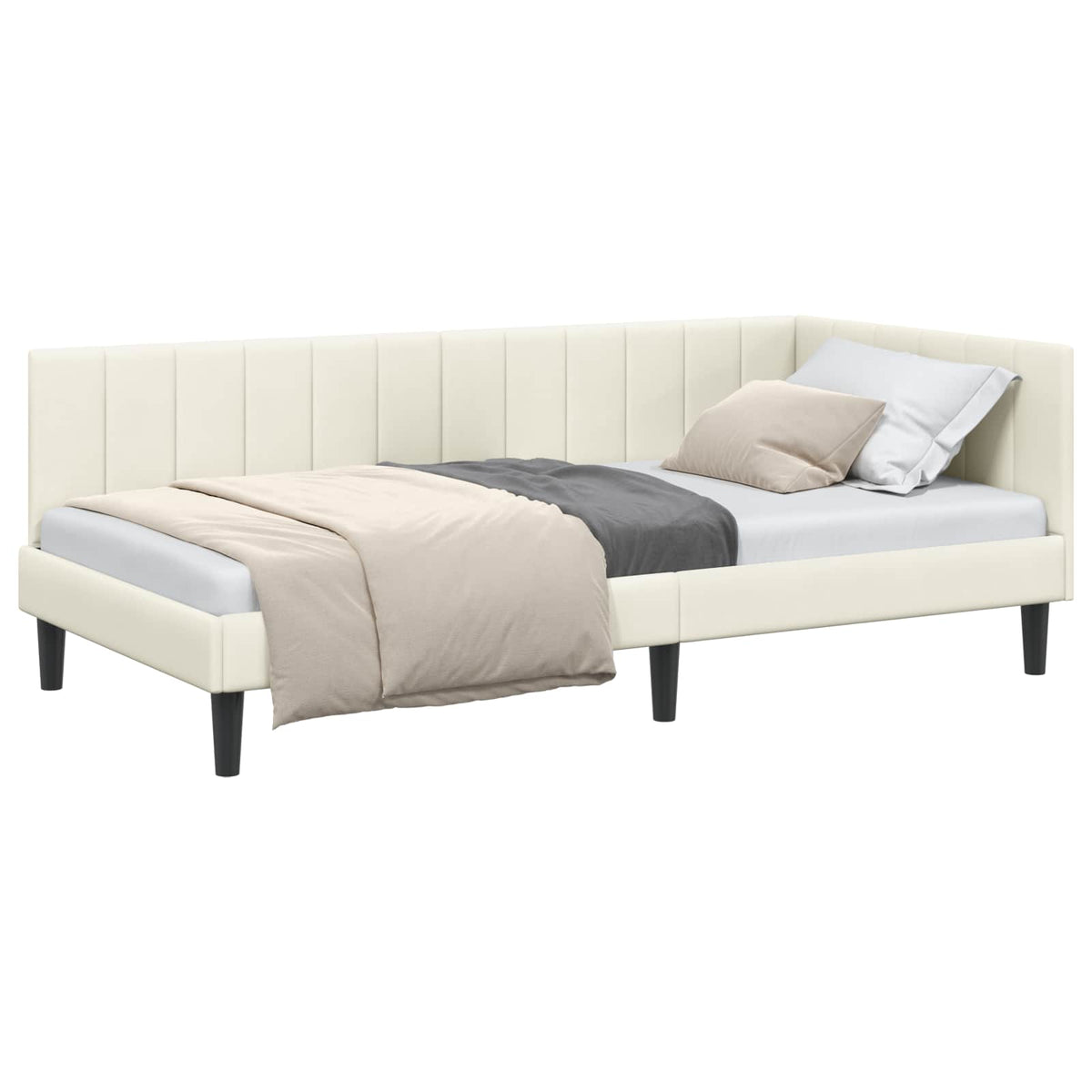 Hjørnesengramme med hovedgærde Creme 90 cm x 200 cm Fløjl