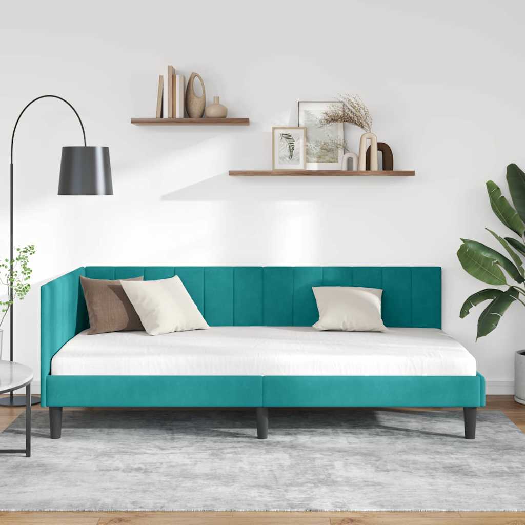 Hjørnesengramme med hovedgærde Turkis 90 cm x 200 cm Fløjl
