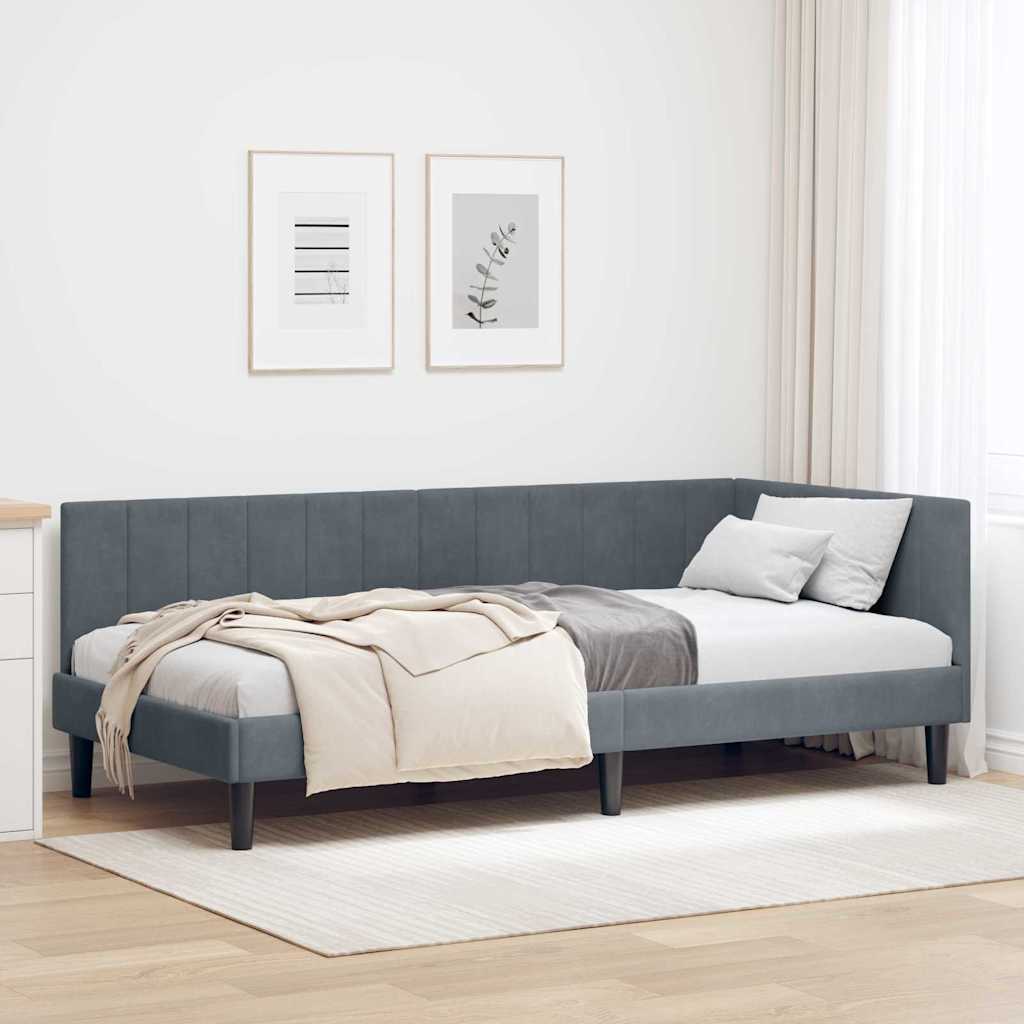 Hjørnesengramme med hovedgærde Mørkegrå 100 cm x 200 cm Fløjl